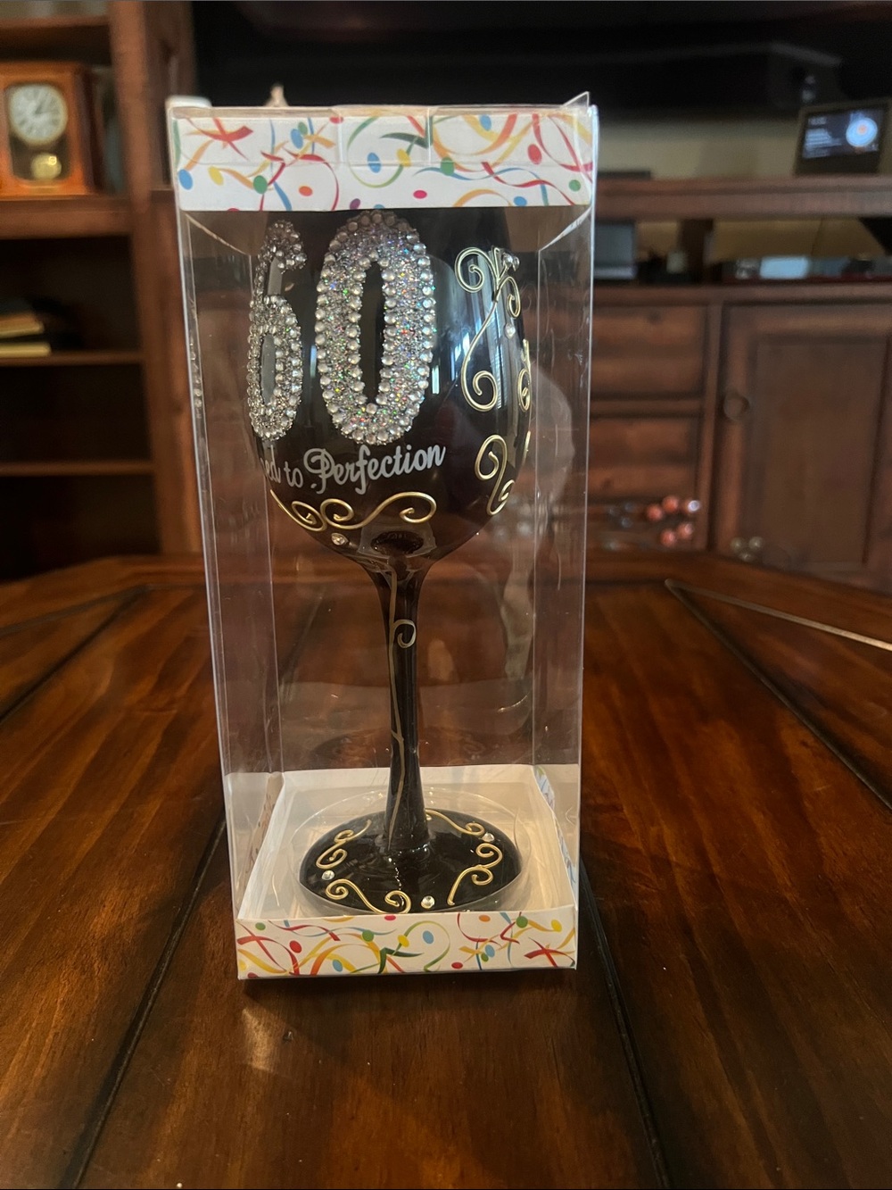 60th Celebration Rhinestone Black Wine Glass - Elegant Party Gift